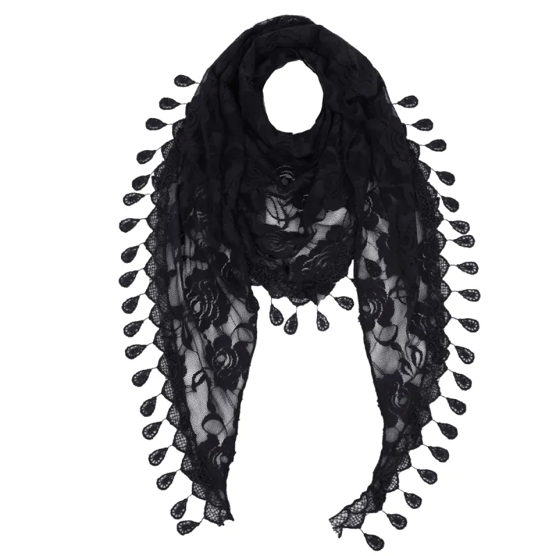 Anna-Kaci Women's Sheer Floral Lace Triangle Mantilla Scarf Lightweight Tassel Shawl Wrap Head Scarf sold by Anna-Kaci