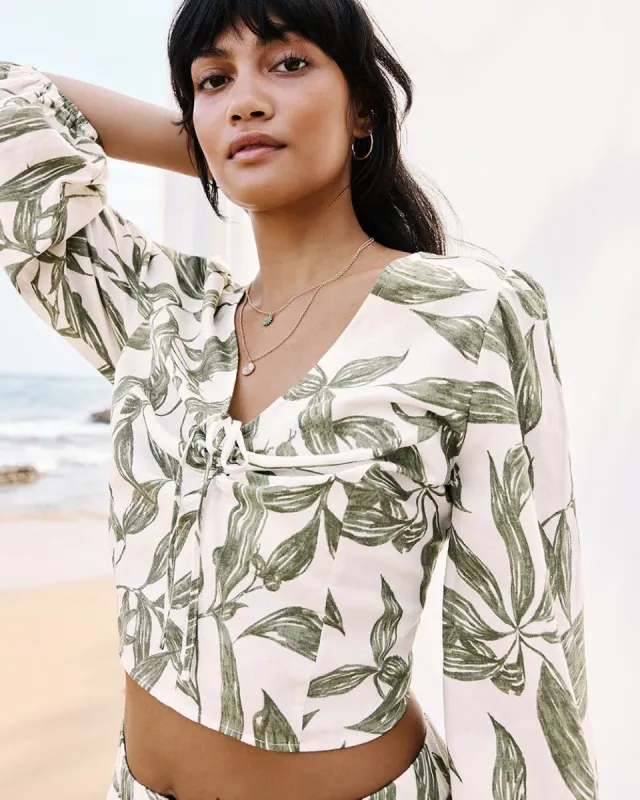V-Neck Linen Blouse with Smocked Back sold by Reitmans