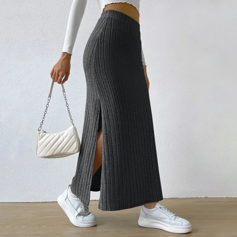 Dark Grey Slit Maxi Wrap Skirt sold by Zulily