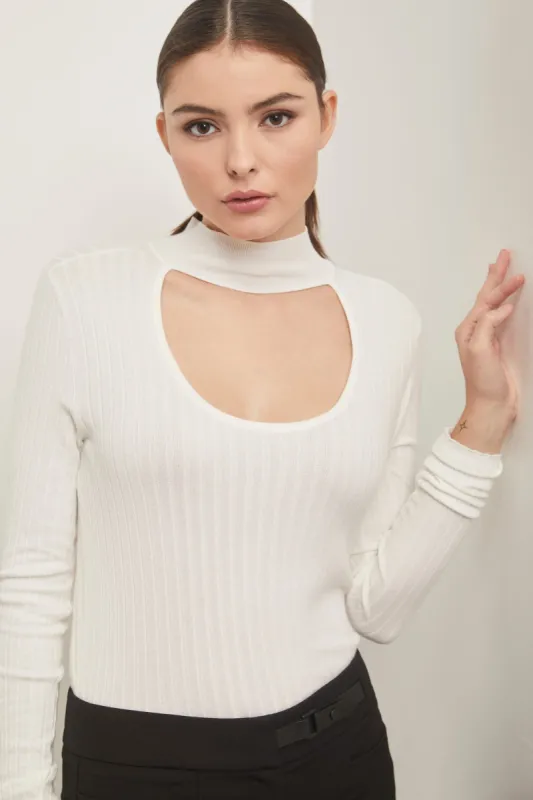 Scoop neck rib top with mock collar sold by Tristan Style