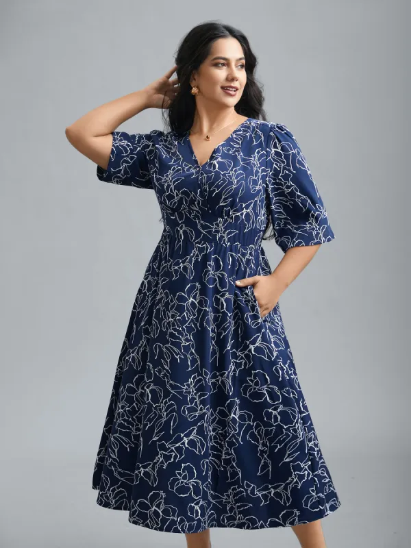 Surplice Neck Abstract Print Fit Midi Dress sold by Bloomchic