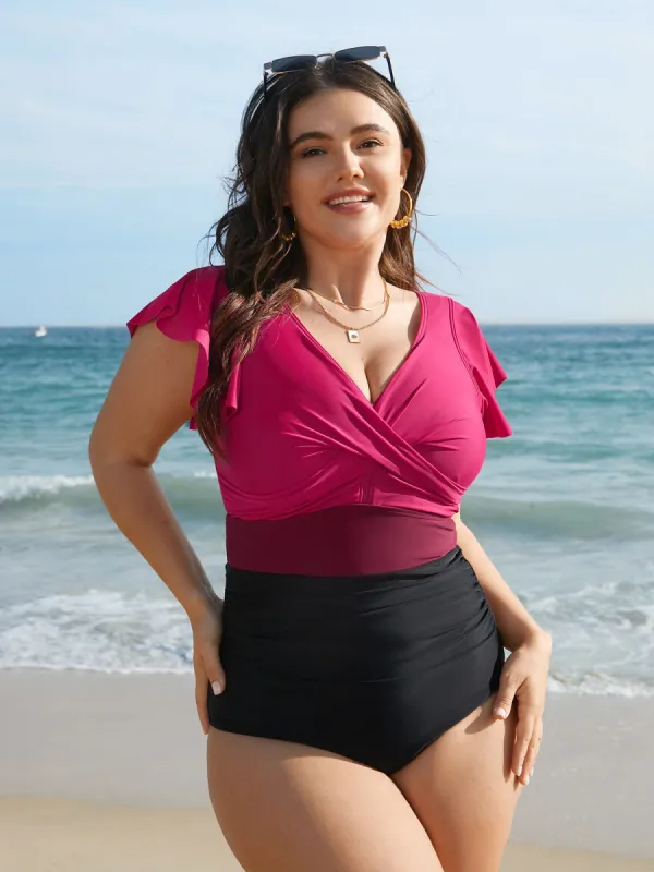 Color Block Tummy Control One-Piece Swimsuit sold by Bloomchic