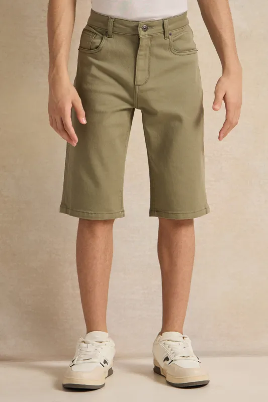 Senior Boys Olive Chino Shorts sold by Redtag