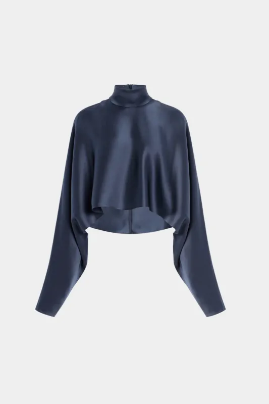 Satin Mock Neck Longærme skjorte sold by Micas