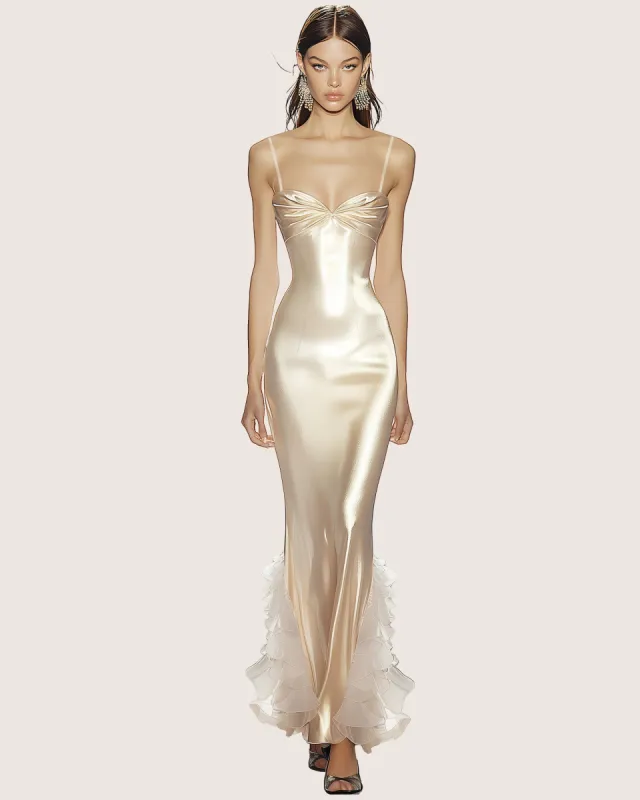 Lucy Floor-Length Gown with Ruffled Hem - Champagne sold by JW PEI