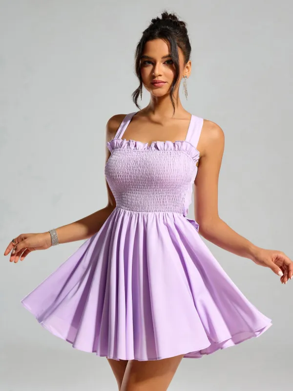 Bow Tie Back Embellished Trim Ruched Dress sold by Parthea Fashion