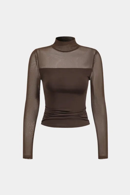 Mesh Patchwork Round Neck Longærme top sold by Micas