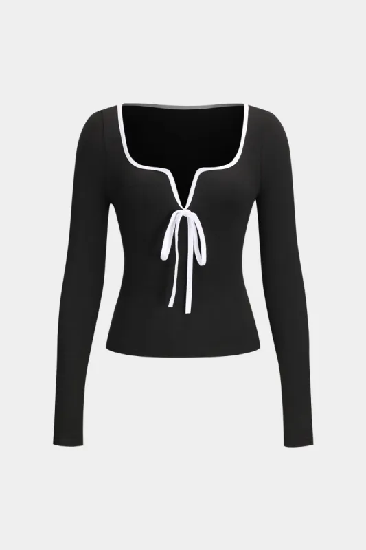Kontrast Bow Tie-Up Longærme top sold by Micas