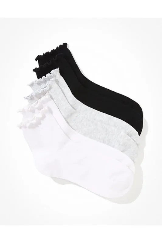 AE Ruffle Trim Boyfriend Socks 3-Pack Women's Multi One Size sold by American Eagle