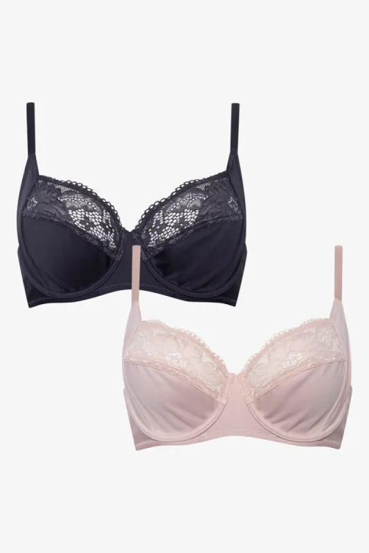 2 Pack Lace Trim Non Padded Bras Pink And Black sold by Ackermas