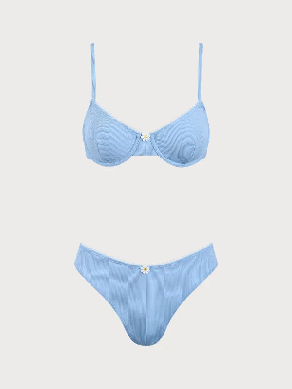 Blue Daisy Underwire Bikini Set sold by rihoas