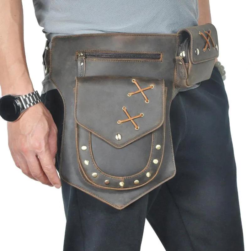 Men's Classic Retro Personality Outdoor  Leather  Waist Bag 60235114K sold by Manly