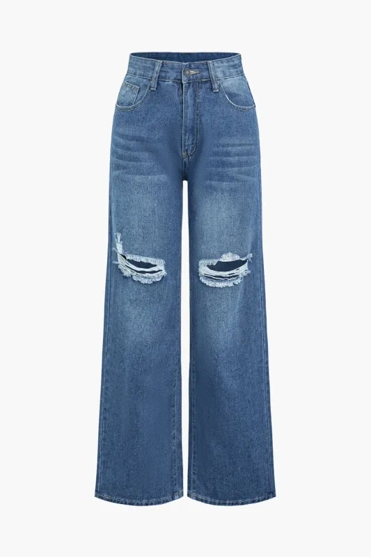 Denim vaskede rippede lynlås lomme jeans sold by Micas