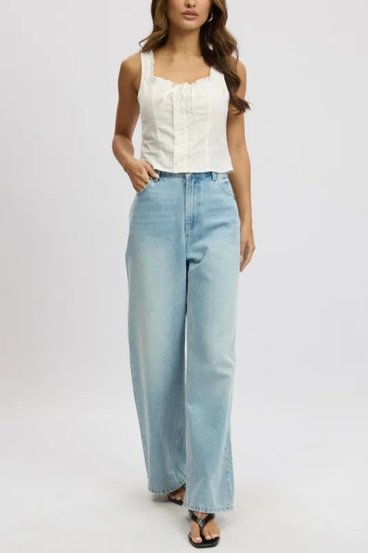Denim Wide Leg Jeans Mid Rise sold by Ally Fashion