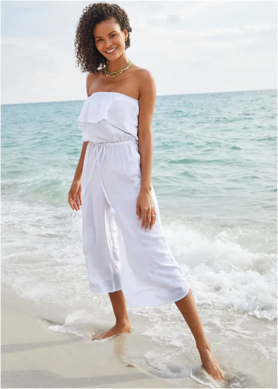 Strapless Jumpsuit Cover-Up - Pearl White sold by VENUS