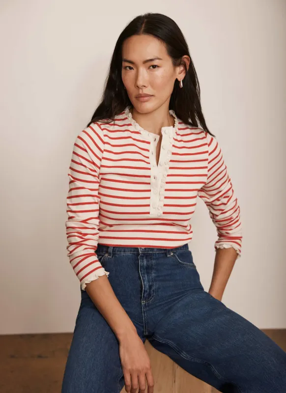 Red Striped Henley Top sold by Mint Velvet