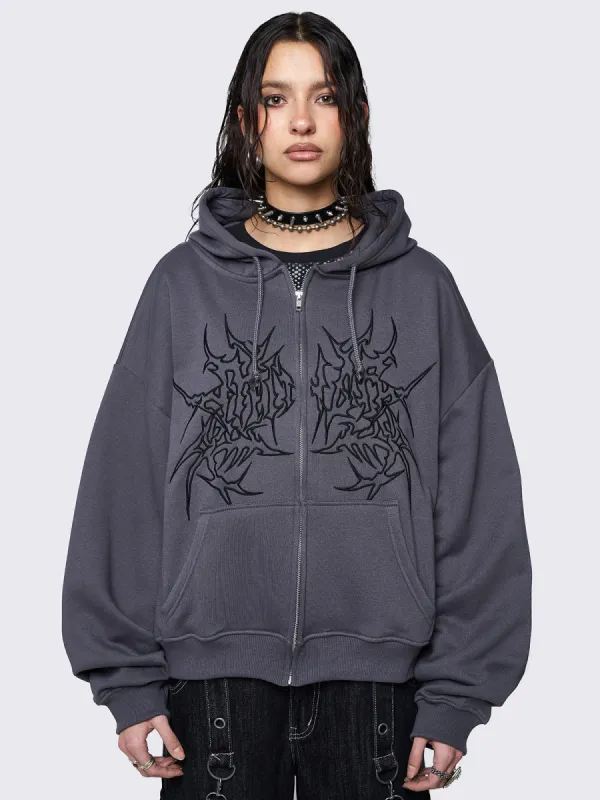 Minga Ink Grey Zip Up Hoodie sold by Minga London