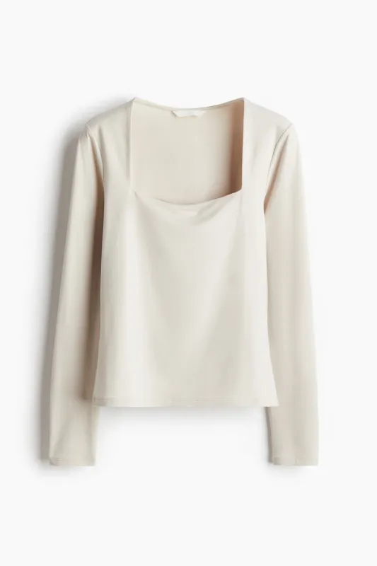 H & M - Long-sleeved jersey top - Beige sold by H&M