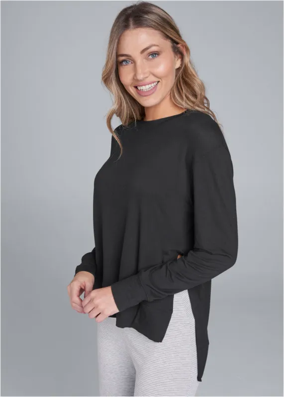 Long Sleeve Pajama Top - Black sold by VENUS