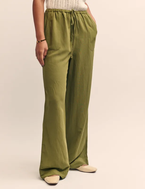 Green Linen-blend Shona Trousers sold by Nobody's Child