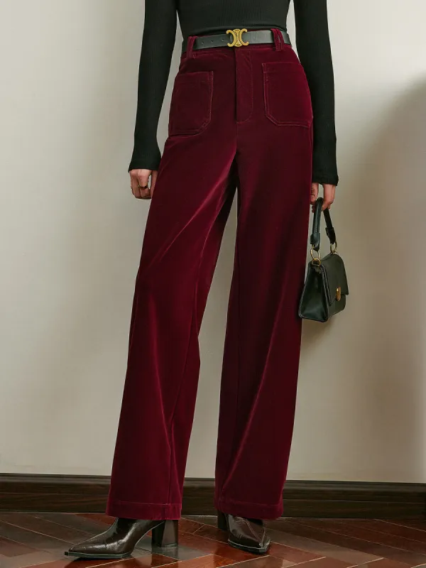 Mid-Waist Velvet Pants Without Belt sold by COMMENSE