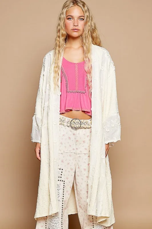 POL Flower Lace Trim Open Front Longline Cardigan sold by Charming Charlie
