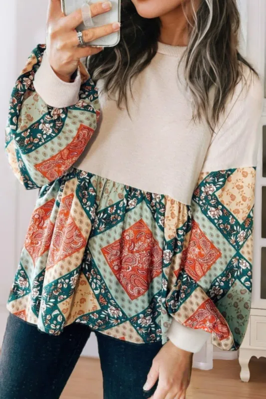 Printed Round Neck Long Sleeve Blouse sold by Charming Charlie
