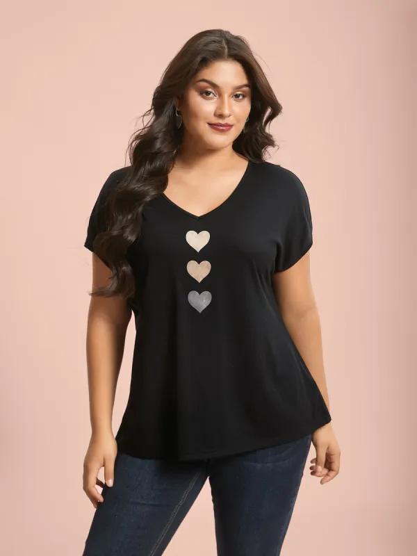 Heart Print Stretchy Dolman Sleeve T-Shirt sold by Bloomchic