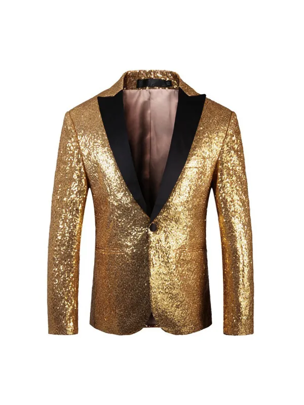 Tailored Fit Single Breasted One-Button Sequin Men's Party Jacket sold by Lavetir