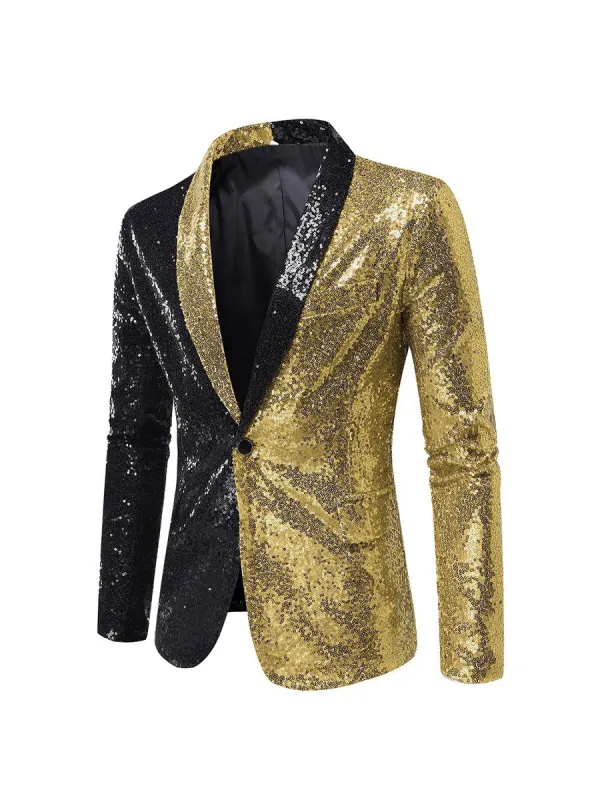 Tailored Fit Single Breasted One-Button Sequin Men's Party Jacket sold by Lavetir