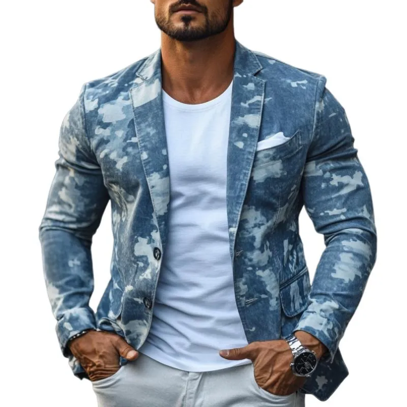 Men's Stylish Casual Denim Print Slim Fit Blazer 25924092K sold by Manly