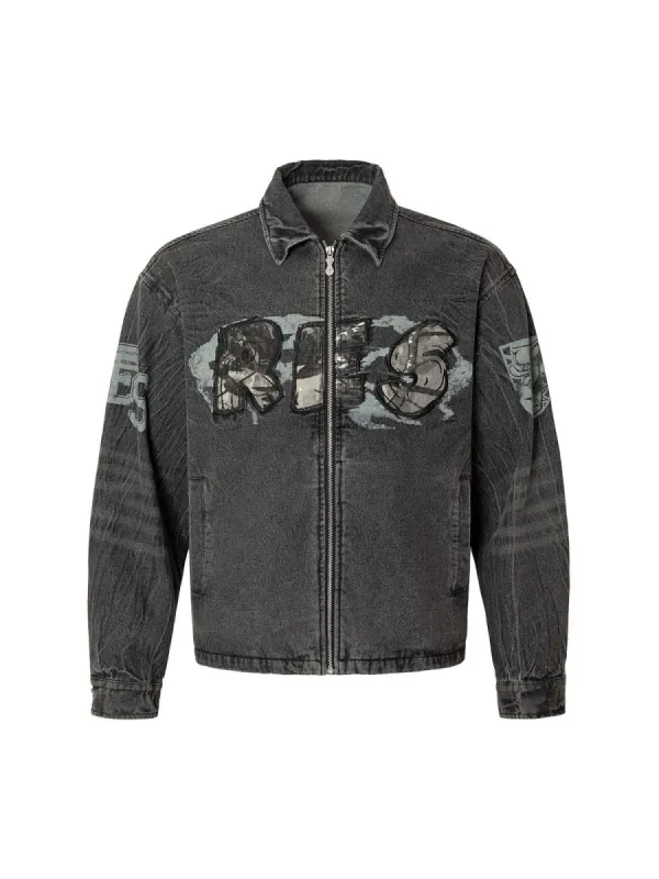 Wasteland Embroidered Print Rivet Denim Jacket sold by Thesupermade