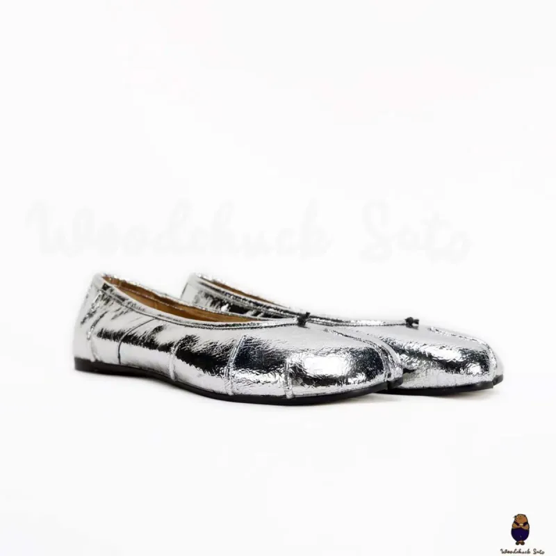 WoodChuckSato Women's Men's Cracked Silver Tabi Split-Toe "Distressed" Leather Ballet Flats Sizes EU 35-45 sold by WoodChuckSato