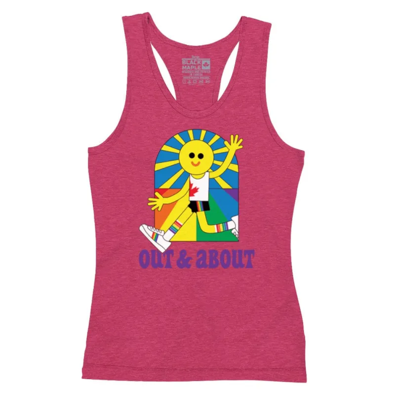 Out and About LGBTQ Pride Tanktop sold by Black Maple Trading