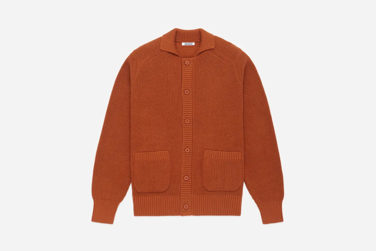 Cotton Collared Cardigan ~ Rust sold by 3sixteen