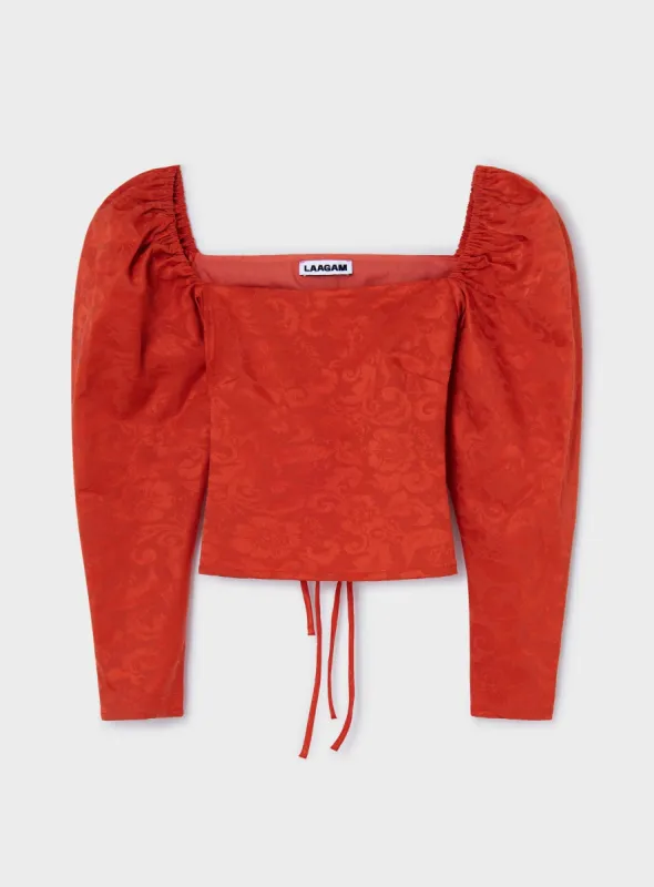BRIGITTE RED PUFF SLEEVE BLOUSE sold by LAAGAM
