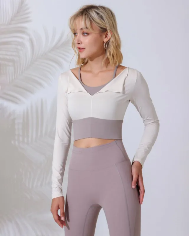 Beige Round Neck Long Sleeve Top - Light Support sold by rihoas