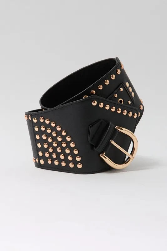 Brown Wide Hip Waist Rivet Western Belt sold by Ally Fashion