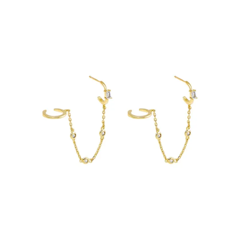 CZ Bezel Chain Hoop X Ear Cuff Earring sold by Adina Eden's