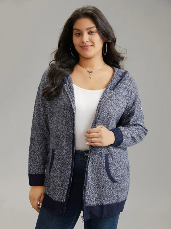 Supersoft Essentials Contrast Trim Heather Pocket Zipper Cardigan sold by Bloomchic