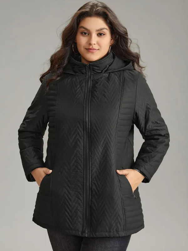 Solid Quilted Zipper Fly Hooded Cotton Jacket sold by Bloomchic