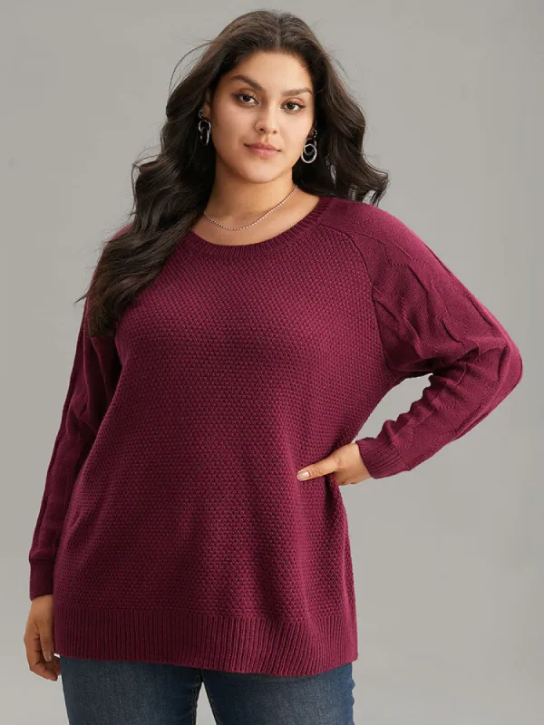 Plain Texture Knit Raglan Sleeve Pullover sold by Bloomchic
