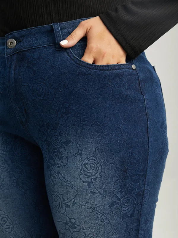 Very Stretchy Rose Print Dark Wash Jeans sold by Bloomchic