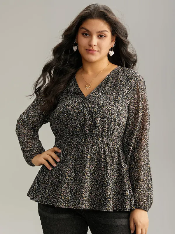 Ditsy Floral Shirred Lantern Sleeve Blouse sold by Bloomchic