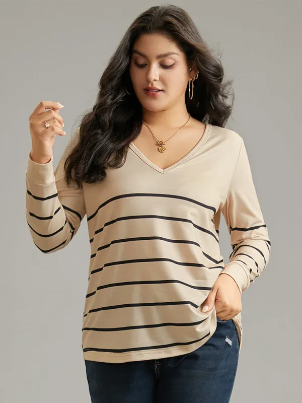 Striped Print V Neck T-Shirt sold by Bloomchic