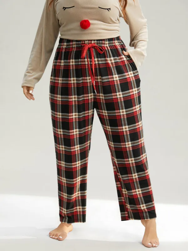 Plaid Elastic Waist Pocket Drawstring Sleep Bottoms sold by Bloomchic
