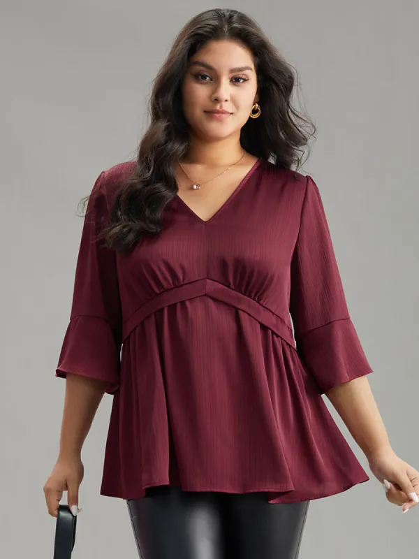 Anti-Wrinkle V Neck Gathered Ruffle Sleeve Blouse sold by Bloomchic