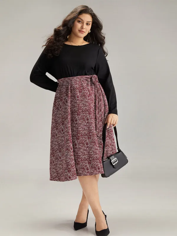 Patchwork Contrast Belted Crew Neck Dress sold by Bloomchic
