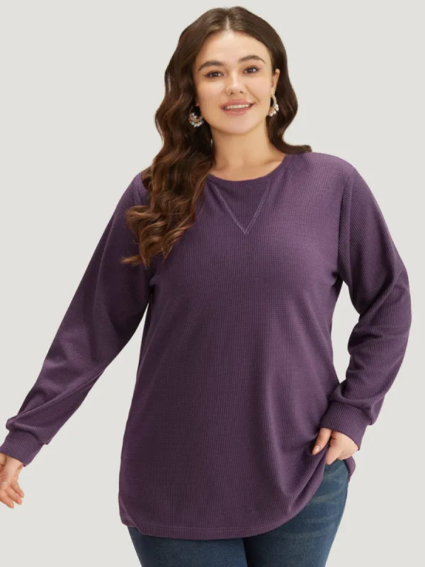 Plain Textured Stitch Crew Neck Sweatshirt sold by Bloomchic