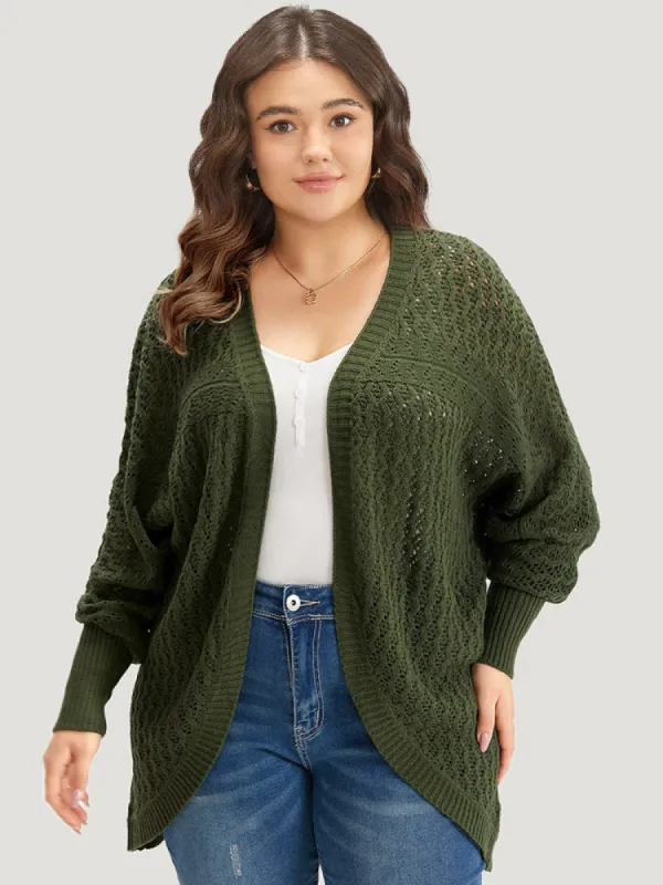 Solid Batwing Sleeve Curved Hem Cardigan sold by Bloomchic